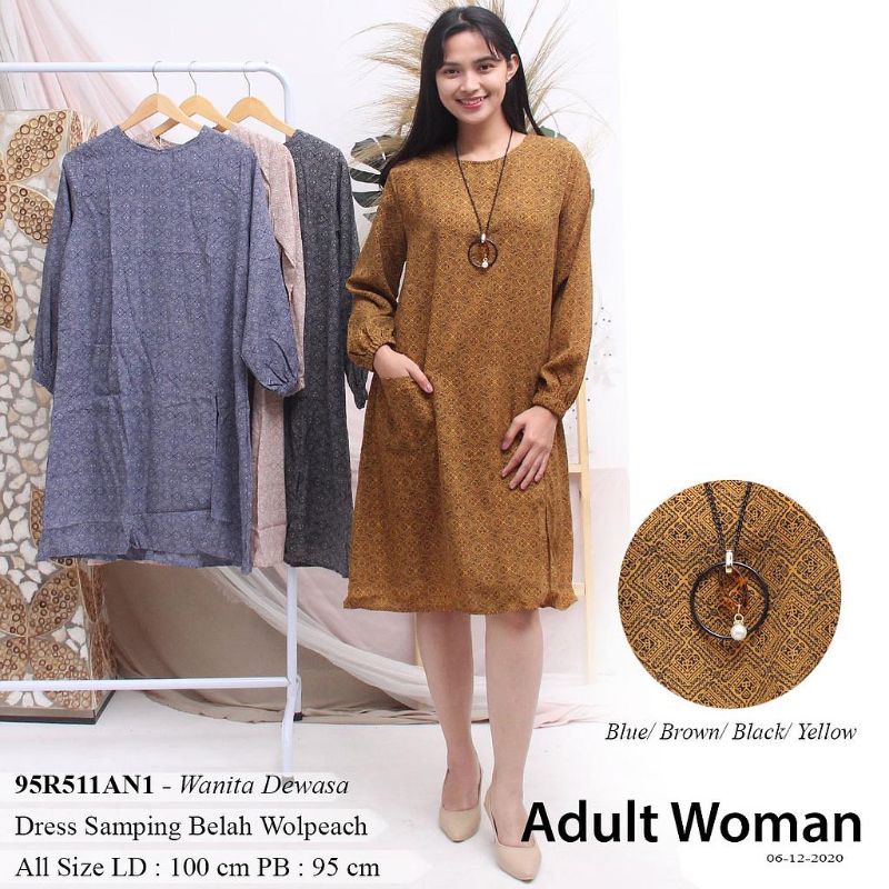 Baju Dress Tunik Wanita||Dress Tunik Wanita Samping Belah Wolpeah  Tangan Panjang