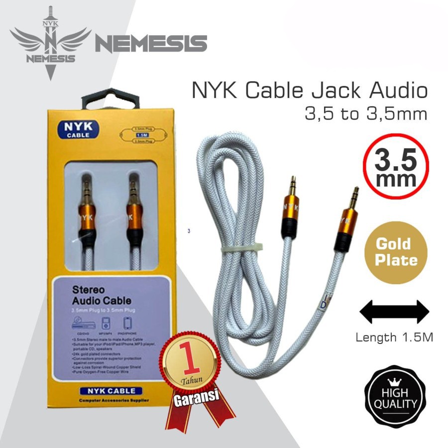 NYK Cable Jack Audio 3.5 to 3.5 mm Male to Male Gold plated 1.5M