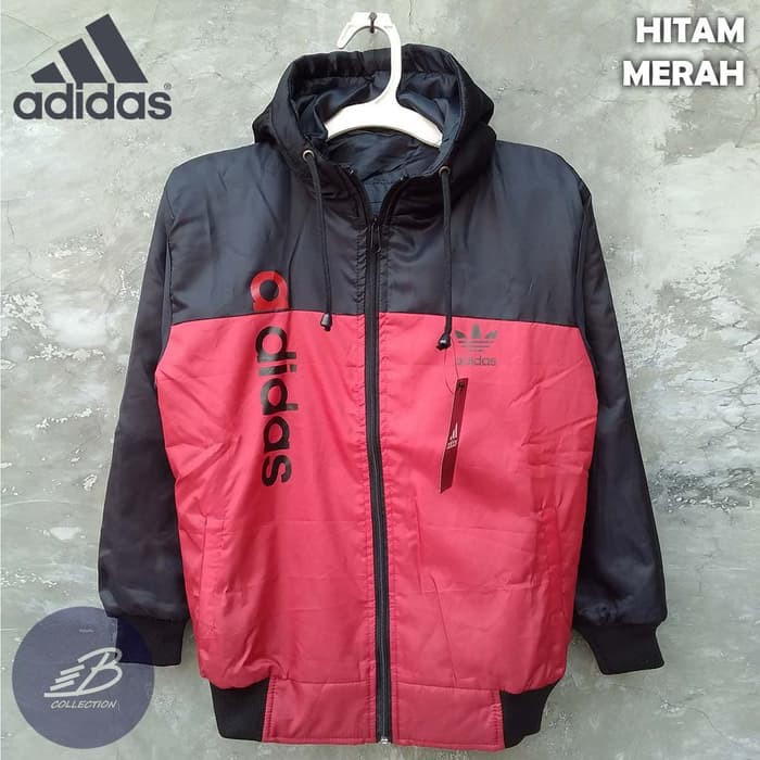 Jaket Adidas Anak Parasut Tebal Hoodie Ukuran Tanggung Hitam Merah - 6-10 tahun terakhir