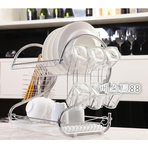 Best Item Rak Tempat Piring  Stainless 2 susun  Dish Drainer Gelas Mangkok Terbatas