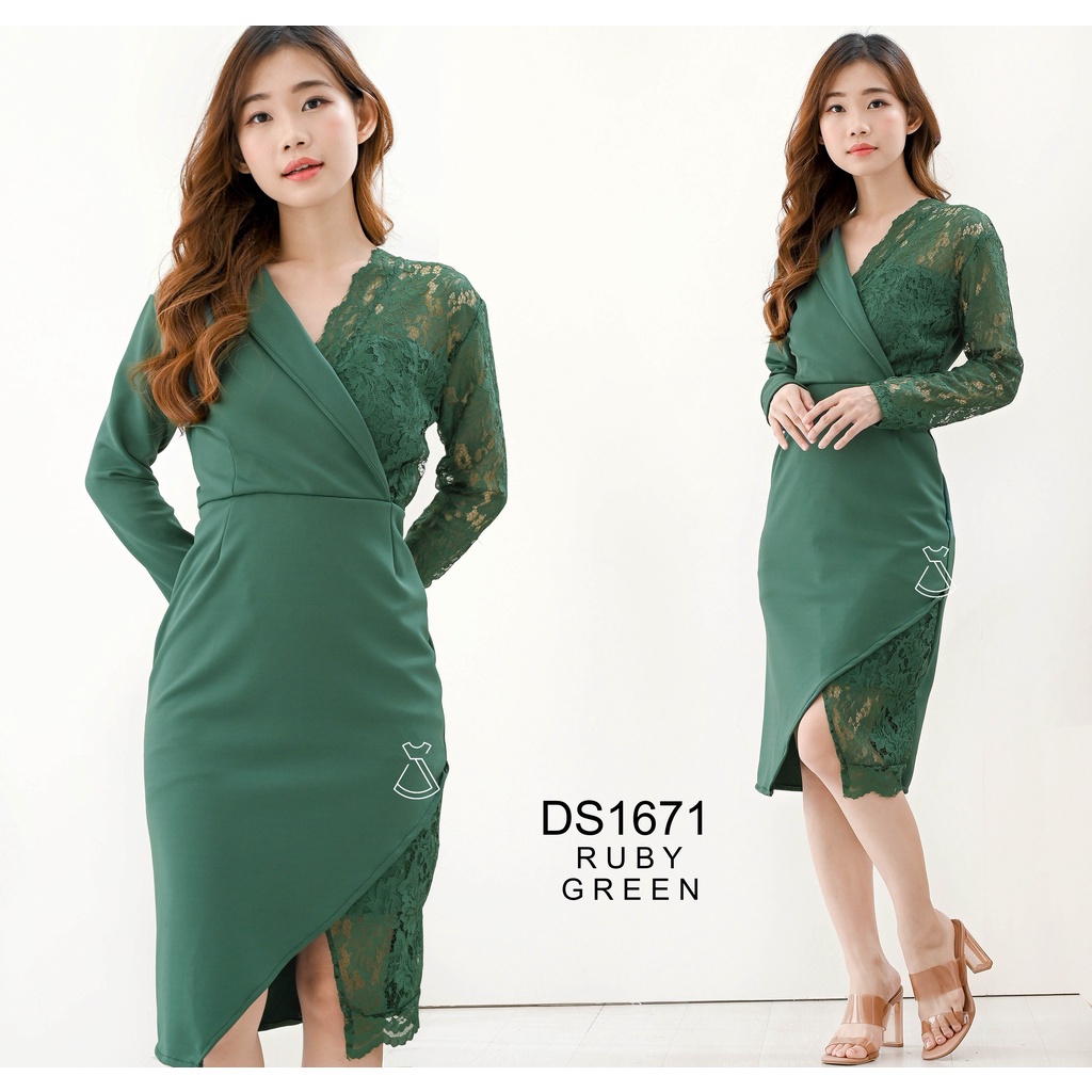 DS1671 - Dress Pesta Brukat Scuba Stretch Korean Style