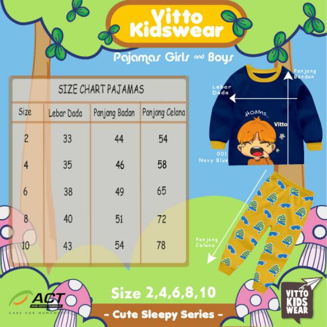 Pajamas Vitto Cute Sleepy Cutie Sleepy Baju Tidur Anak Piyama Anak Shopee Indonesia