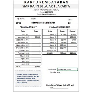 Jual Cetak Kartu Iuran / SPP / Pembayaran / Absensi / Arisan / Tabungan