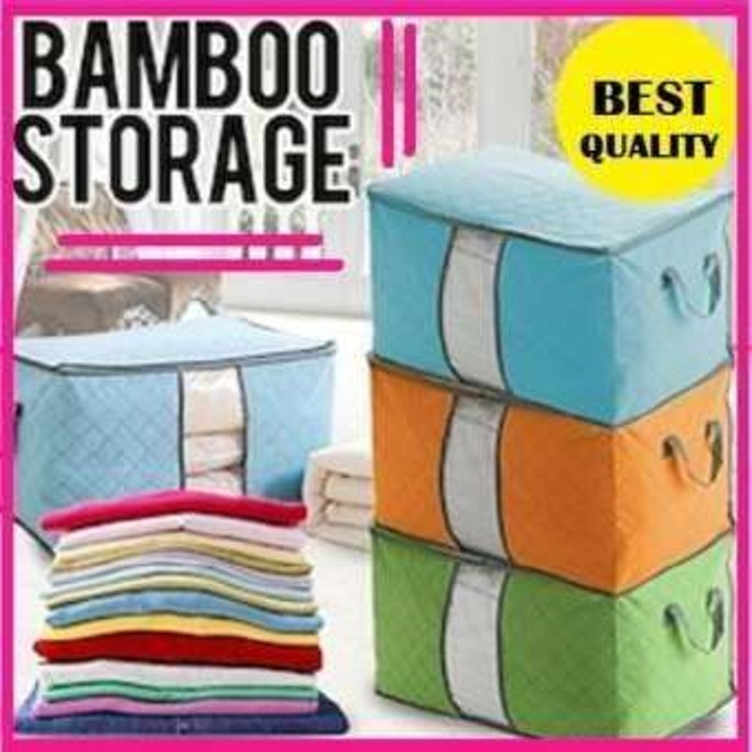 [ SUPER SALE] Bamboo Storage Bag / Box Warna organizer untuk Pakaian, Selimut, Bed cover, sprei