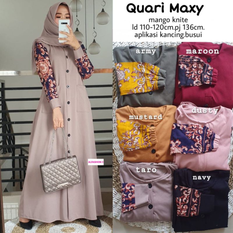 Quari Maxy Bahan Kaos Mango Knite Import by ALFASHION / Gamis Polos Lengan Motif Cantik & Simple