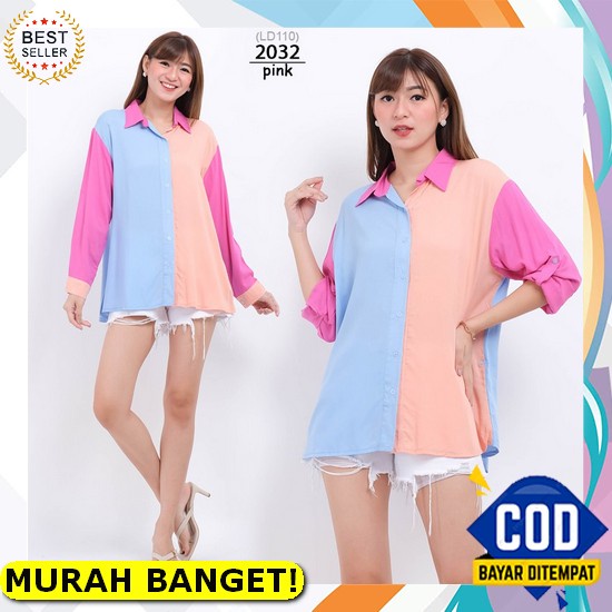 Alenya Kemeja Wanita Polos Lengan Panjang - Baju Atasan Cewek Bahan Katun - Top Hem Cewe Korean Styl