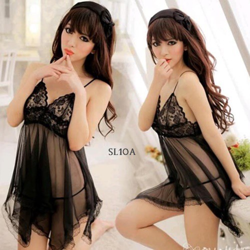 [BISA COD] BAJU TIDUR TRANSPARAN LINGERIE SEXY SLEEPWEAR LACE HITAM JUMBO XXL SL10A