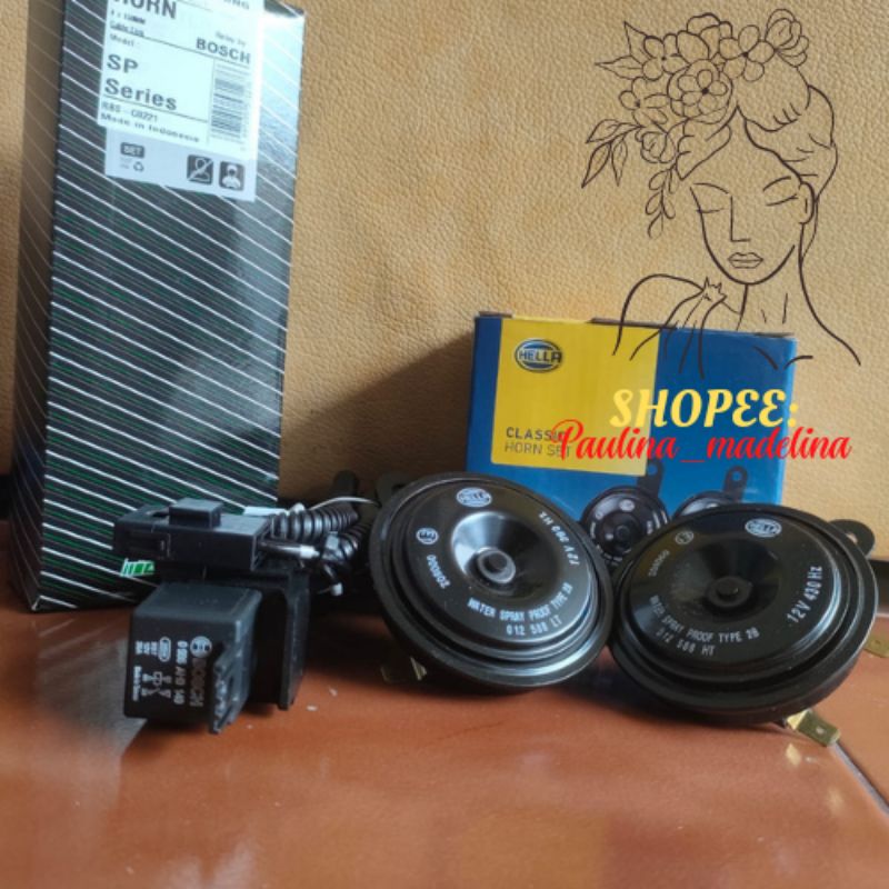 Paket komplit Klakson Hella Classic Double Disk 12V dan Kabel Relay Set MX murah nampol MOBIL MOTOR