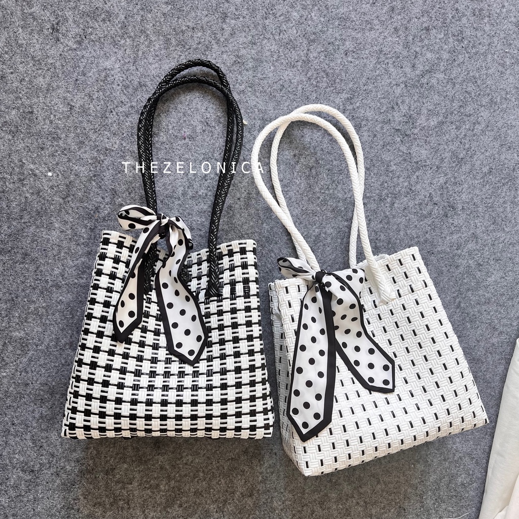 Zelonica Monokrom Chess bag tas anyam Bahan Premium