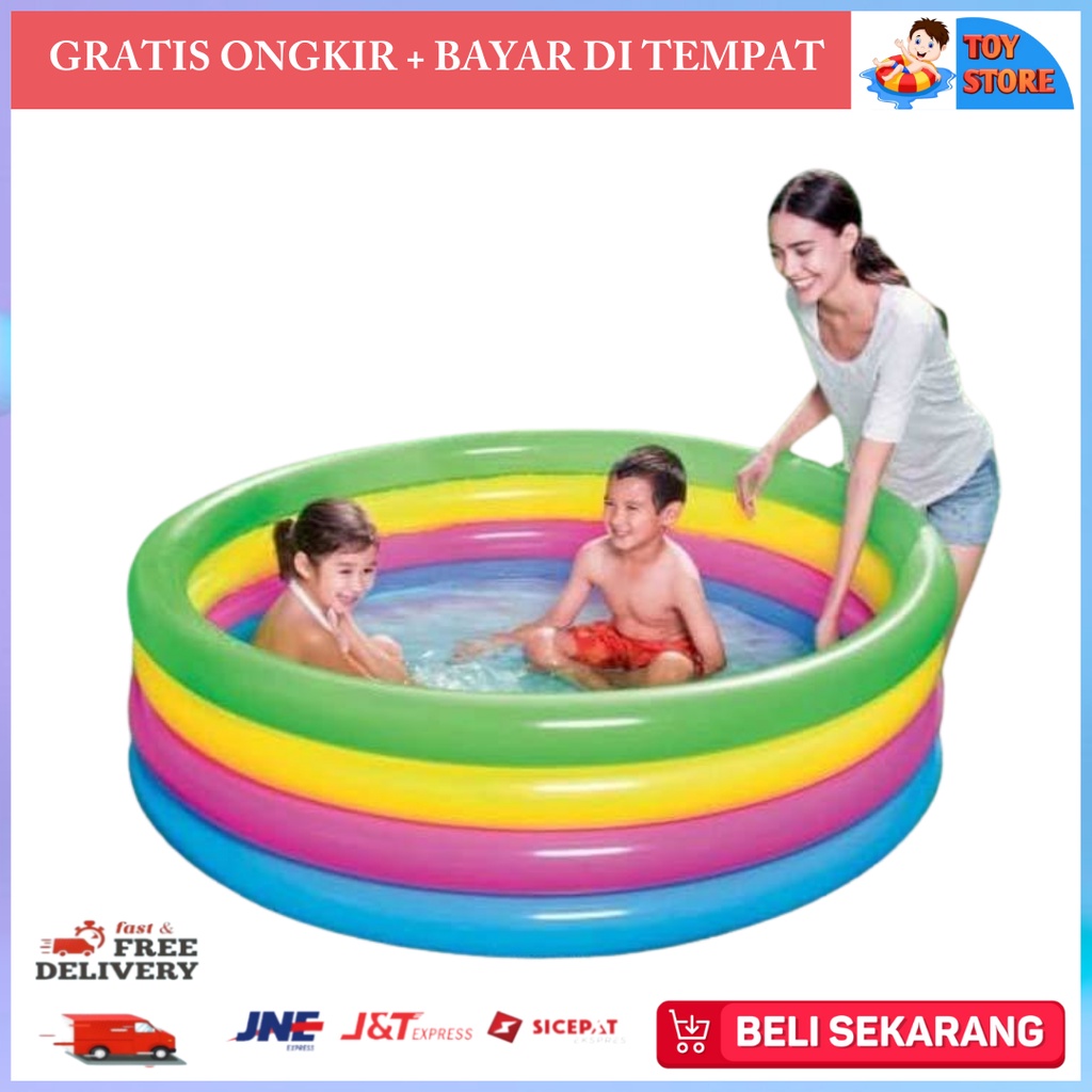 KOLAM RENANG ANAK UKURAN 1.5 METER KOLAM RENANG PVC PLAY POOL PELANGI KOLAM ANAK 3 TAHUN HM15