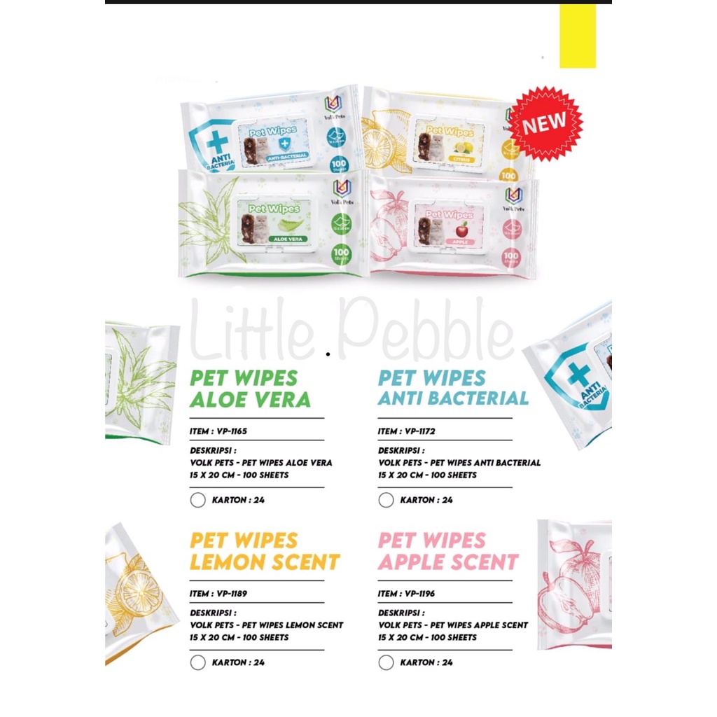 Pet Wipes Cat Dog 15x20cm - 100 Sheets Tissue Tisu Basah Hewan