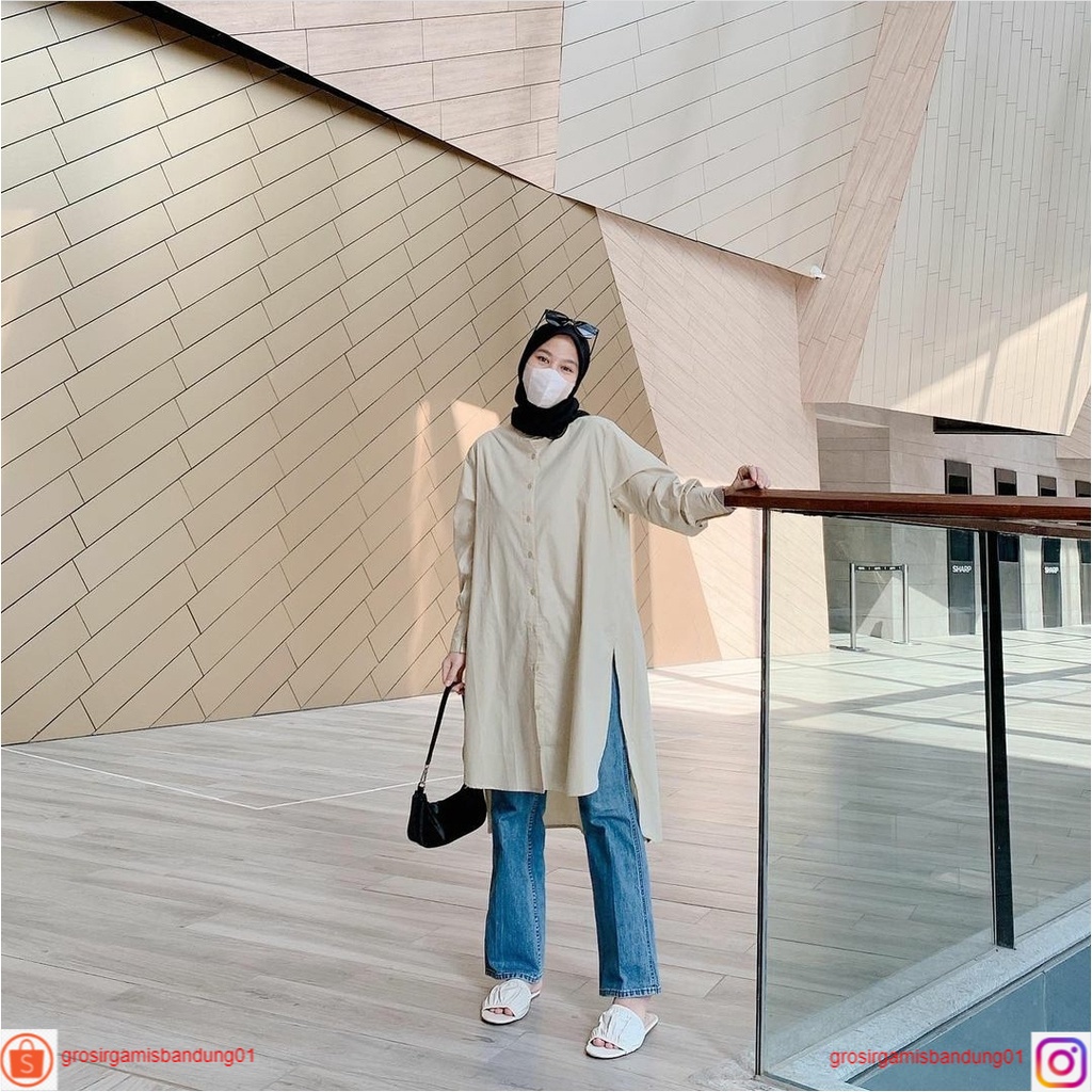 Izzi Long Tunik | Baju Tunik Muslim Wanita Remaja Kekinian | Ootd Remaja | Tunik Muslim Casual | BIS
