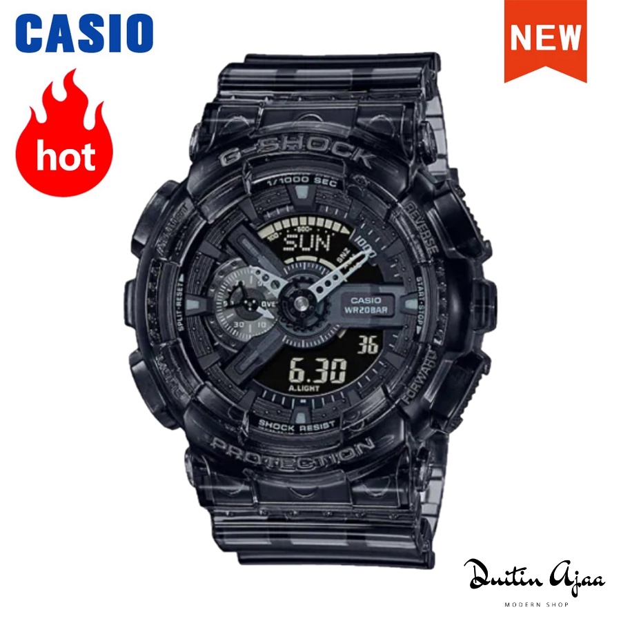 Jam Tangan Pria Casio G-Shock GA110 GA-110 Transparent Ice Tough 2.0 Black Samurai Japan Quartz Movement Dual Time Display 200M Water Resistant Shockproof and Waterproof World Time LED Auto Light Sports Wrist Watches