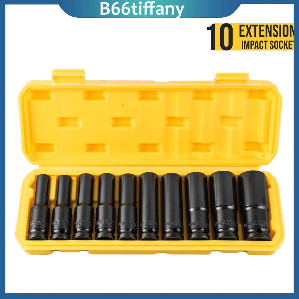 Kunci Shock Set Drive Deep Impact Socket Set 10Pcs 1/2 Inch 8-24MM Extension Impact Socket Panjang Mencapai Soket Nut Perbaikan Alat