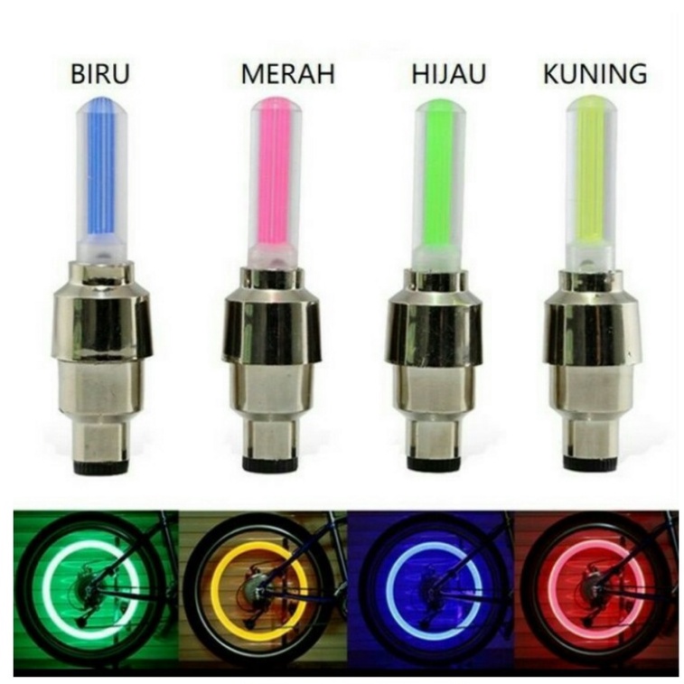 Tutup Pentil LED 1 Pasang Lampu Hias Ban Sepeda Motor Mobil Warna Warni