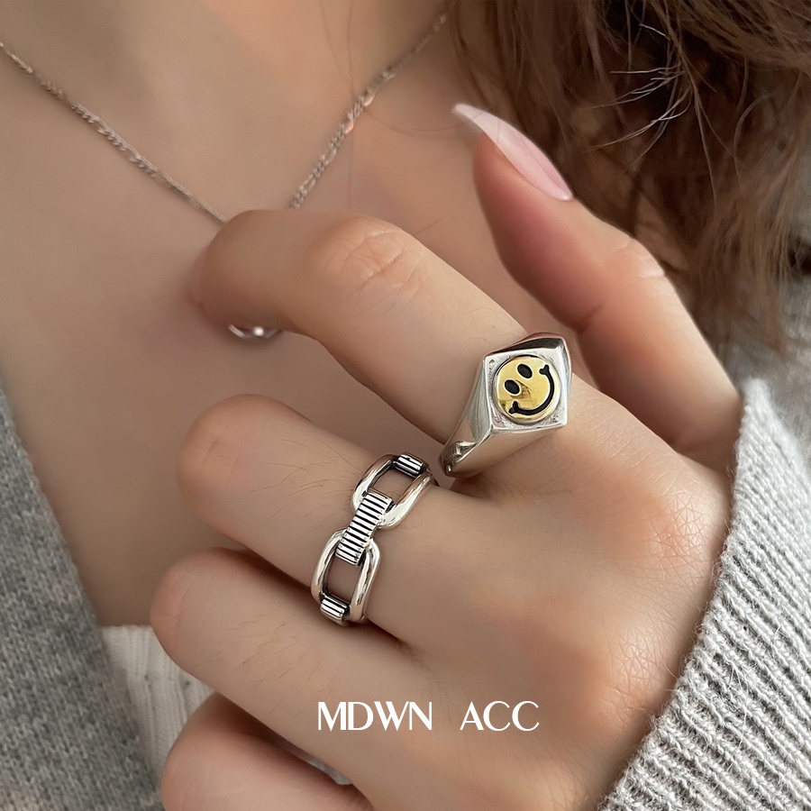 Cincin Model Terbuka Desain Smiley Gaya Trendy / Simple Untuk Wanita