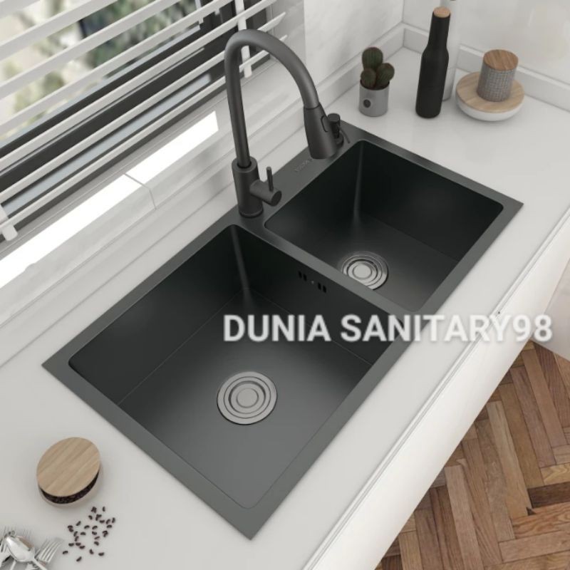 PROMO!! PAKET Kitchen Sink 8245 BLACK INOBE Stainless SUS 304 Bak cuci piring Full Hitam