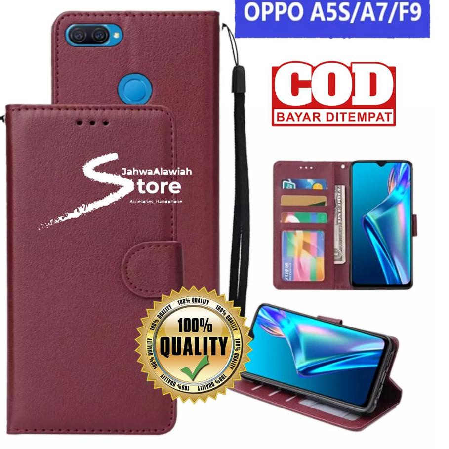 Trendy Leather Flip Case Dompet OPPO A5S A7 F9 A12 A11K 2020 CASING HP COVER HP UNTUK VIVO LEATHER F