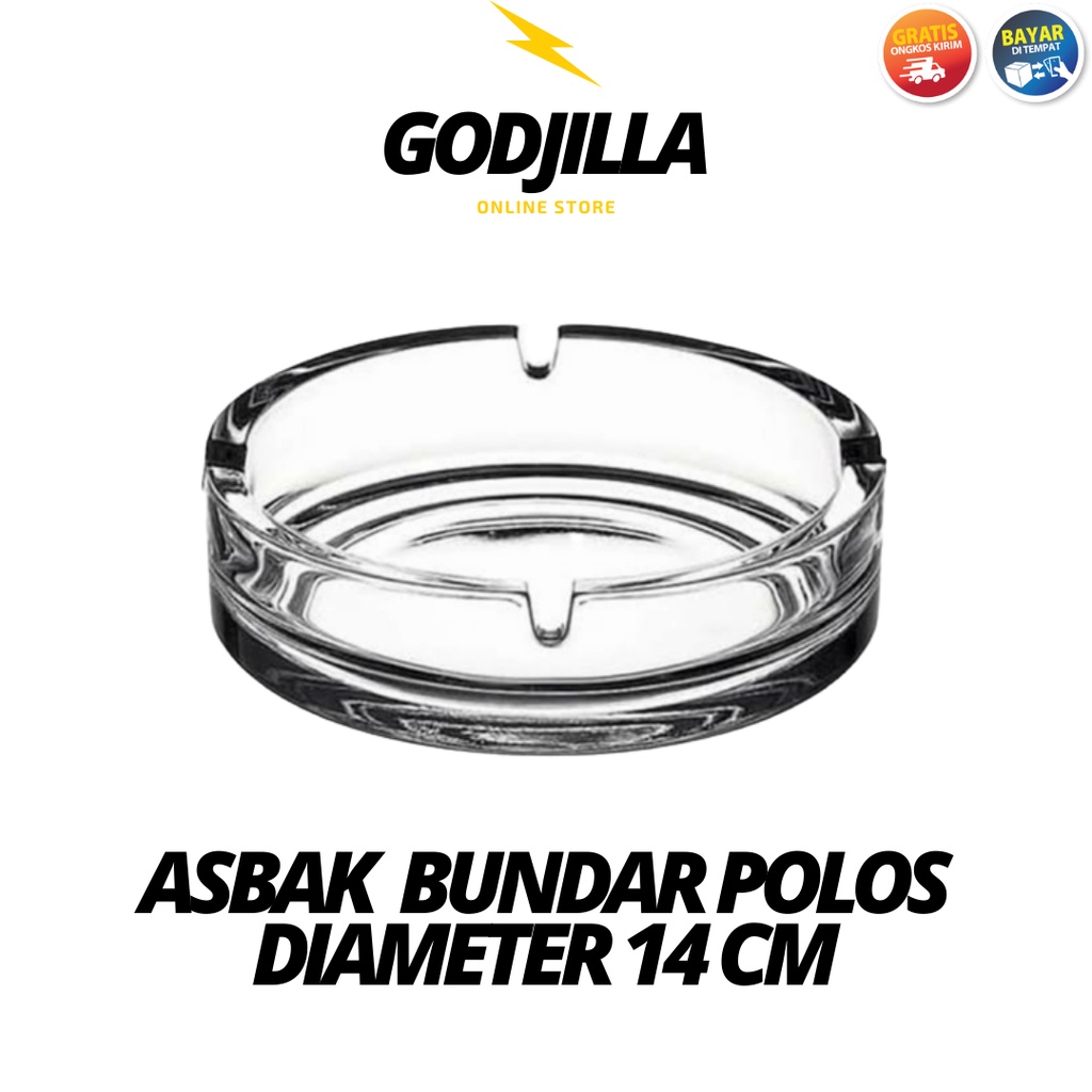 GODJILLA Asbak Kaca Ukuran Besar 14 cm Mewah Elegan Motif Bundar Polos Mangkok Abu Rokok Ashtray Uni