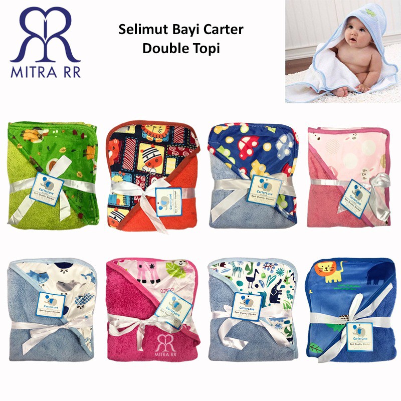 Selimut Bayi Topi Carter Motif Karater Selimut Double Fleece Bulu Lembut Double Topi