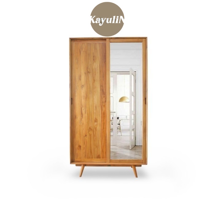 lemari 2 pintu jati minimalis sliding kayulin interior + kaca almari jati - Lc3