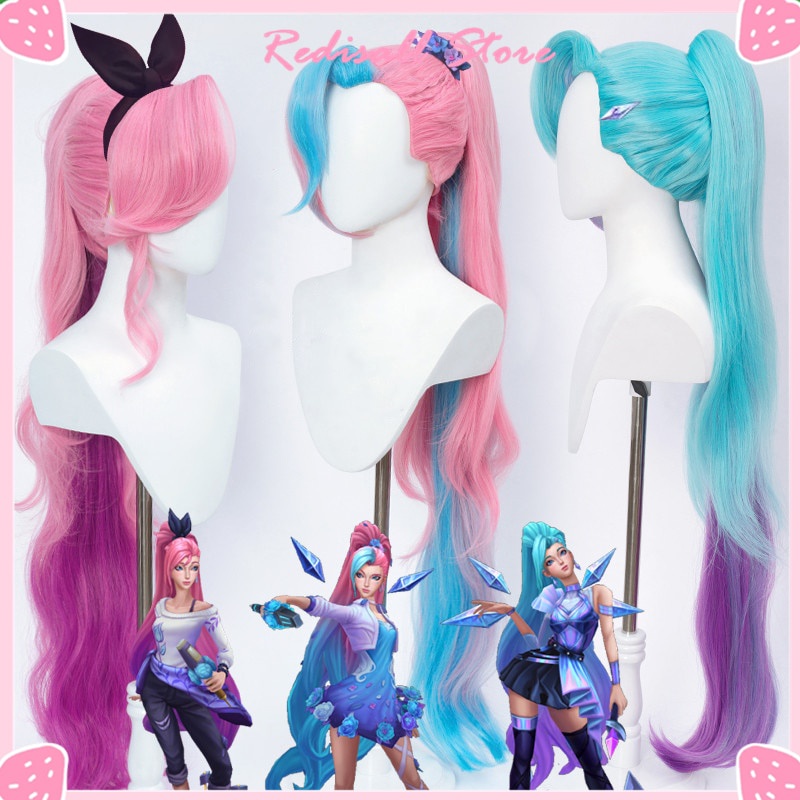 PREORDER 3 Colors Seraphine Cosplay Wig KDA Gradual Blue Purple Pink Synthetic Hair 100cm Long Curly