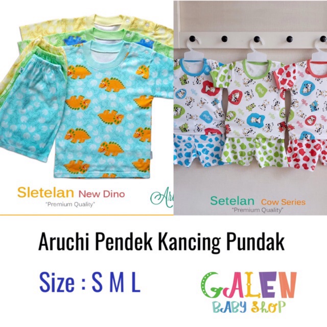 Aruchi Baju Baby Pakaian Bayi TANGAN PENDEK Oblong KANCING 