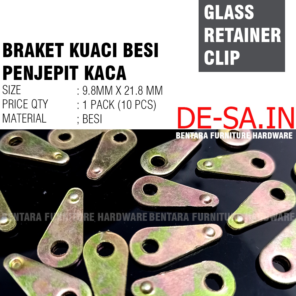10 x Braket Klip Besi Brass Kuaci - Jepit Kaca Kwaci Glass Retainer Clip