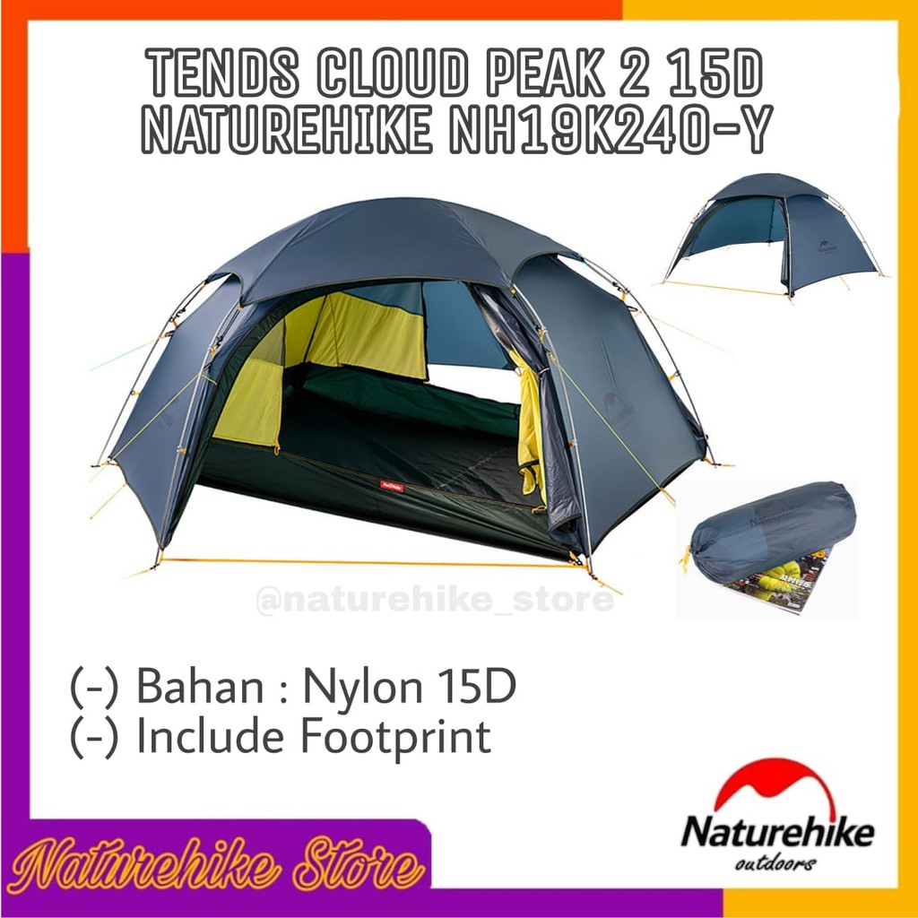 Tenda Outdoor Camping Hiking Pendaki Gunung Ultralight Cloud Peak 2 Orang 15D Naturehike NH19K240-Y