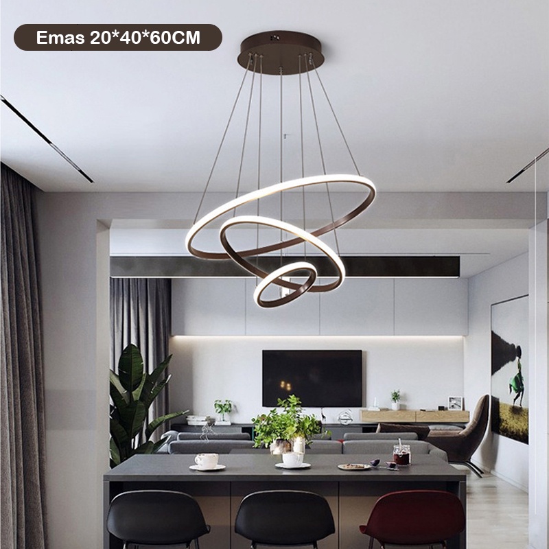 ⭐Garansi 1 Tahun⭐Lampu Gantung Emas 3 Ring LED 3 Warna Ceiling Lamp Sederhana Ruang Makan Ruang Tamu Chandelier Murah