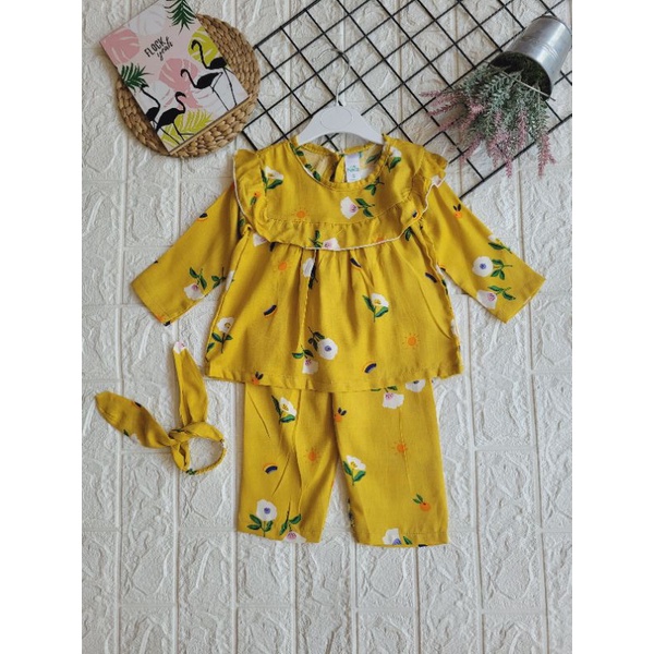 Baju Anak Bayi Perempuan Liliana || One Set Anak Perempuan || Setcel Anak Perempuan-Lime Flower