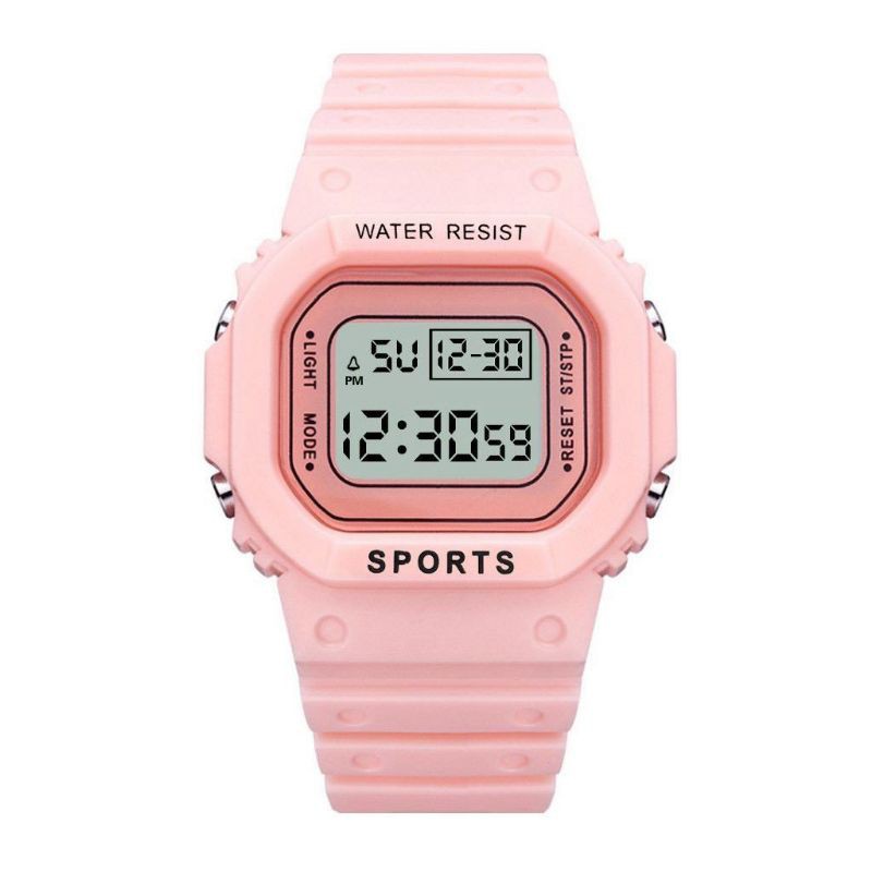JAM TANGAN RUBBER DIGITAL SEGI DW-5600 GROSIR MURAH KARET SPORT LED PRIA WANITA COUPLE JF052-Dusty pink