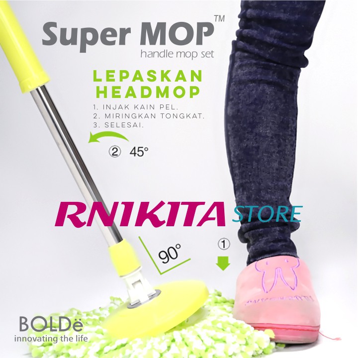 BOLDe TONGKAT PEL + HEADMOP - Supermop Alat Pel Tongkat Kepala Besar