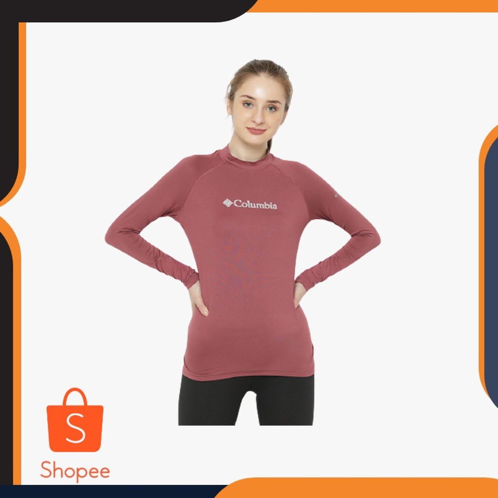 Columbia Women's Omni-Heat Baselayer. Kaos olahraga bahan stretch lembut warna merah marun