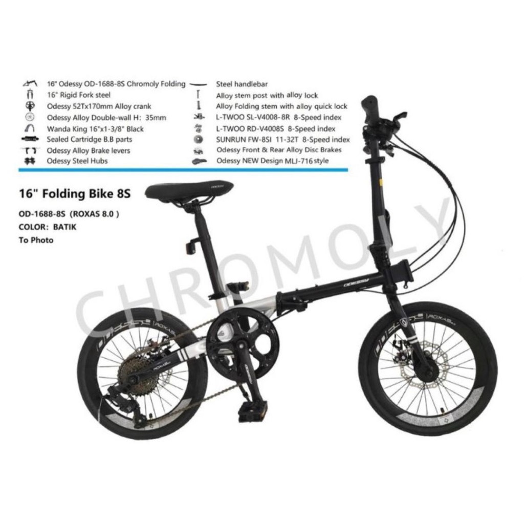 Sepeda Lipat Odessy Roxas 8.0 Chromoly 8 Speed Frame 16 Chromoly Folding Frame Garansi SNI COD-3