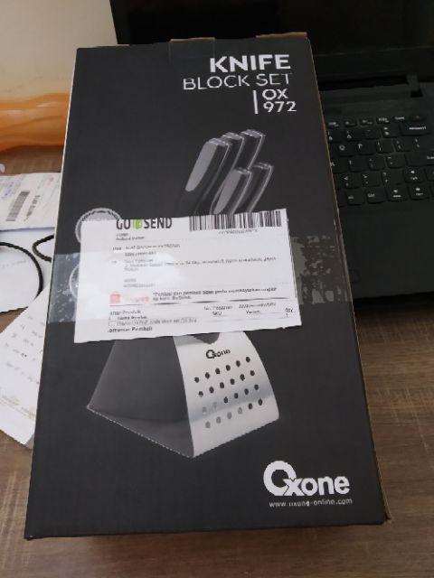 Pisau Dapur Set 5pc + Tempat Stainless Steel Oxone Knife Block Set Ox-972 - Ox972 Original