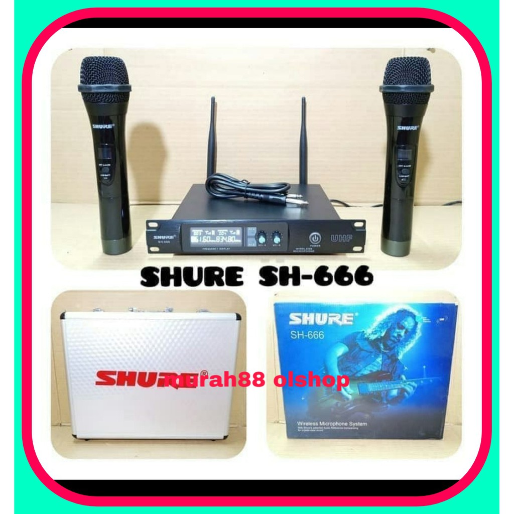 Mic Wireless Shure SH666 SH-666 SH 666 UHF 2 Mic Handheld Koper Besi