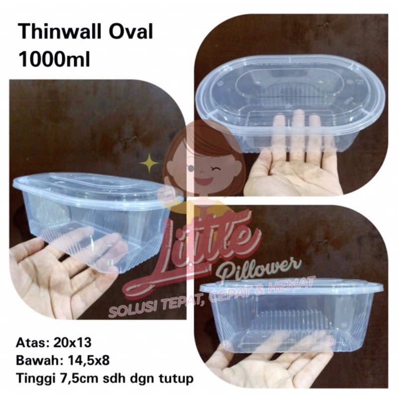 (ISI 25pcs - OVAL1000ML BENING) Thinwall OVAL 1000ml/ lunch box plastik/ kotak makan bento