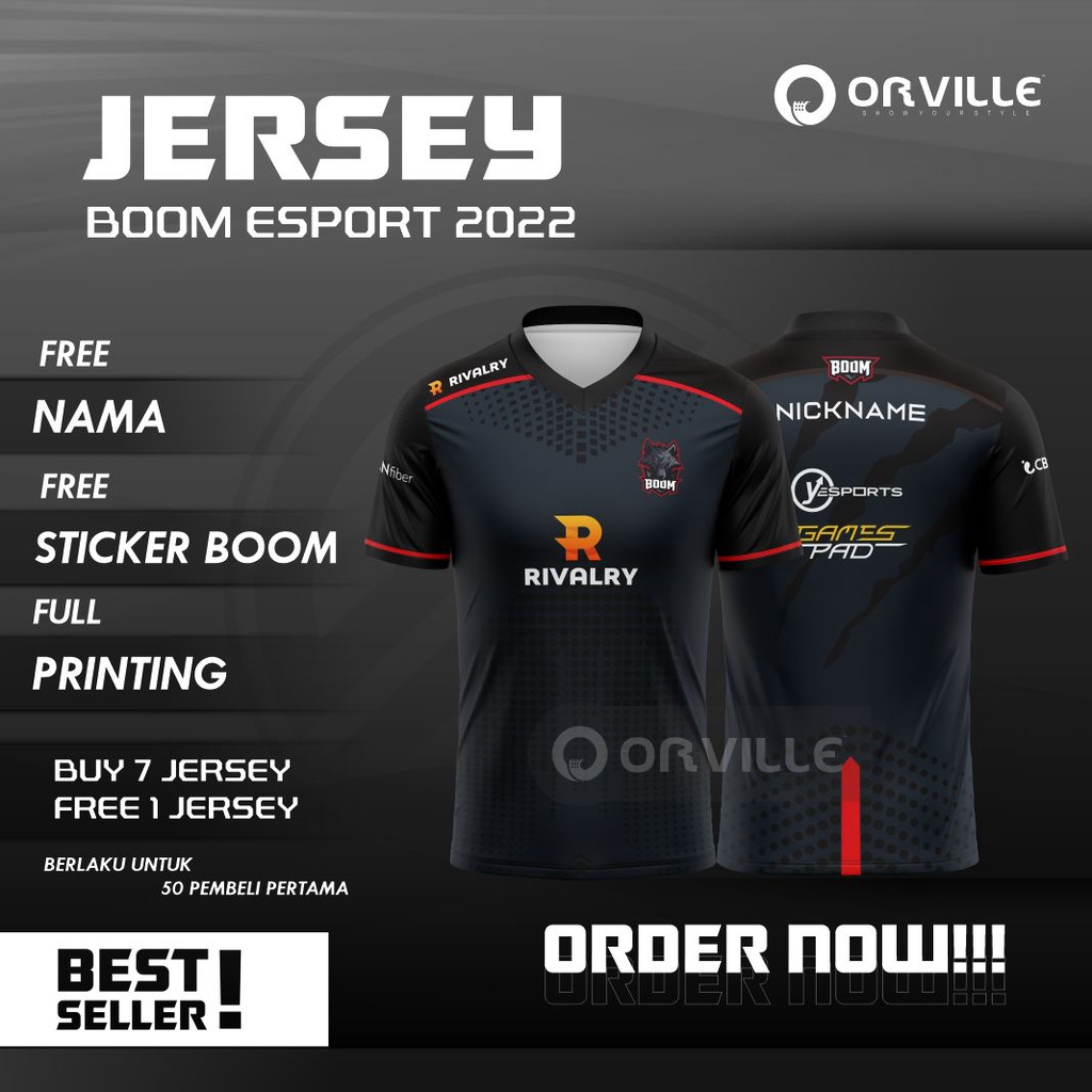 Jual JERSEY BOOM ESPORT TERBARU 2022 FREE NICKNAME & STICKER BOOM Shopee Indonesia