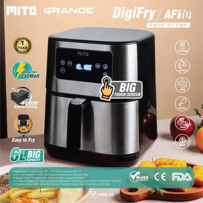 Mitochiba Airfryer 6 Liter AF10 |  Mito Grande Air Fryer DigiFryer AF 10