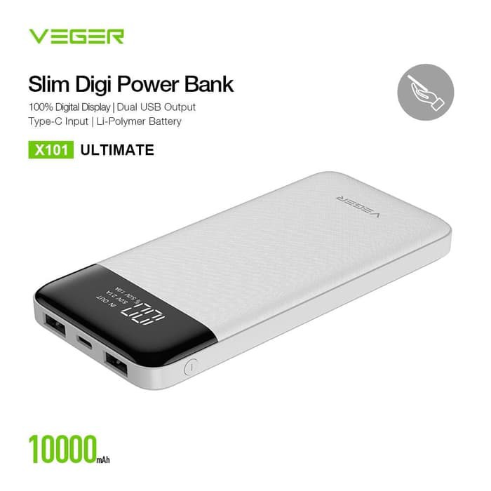 Powerbank VEGER X101 Ultimate LED 10000 mAh Dual Output dan Input