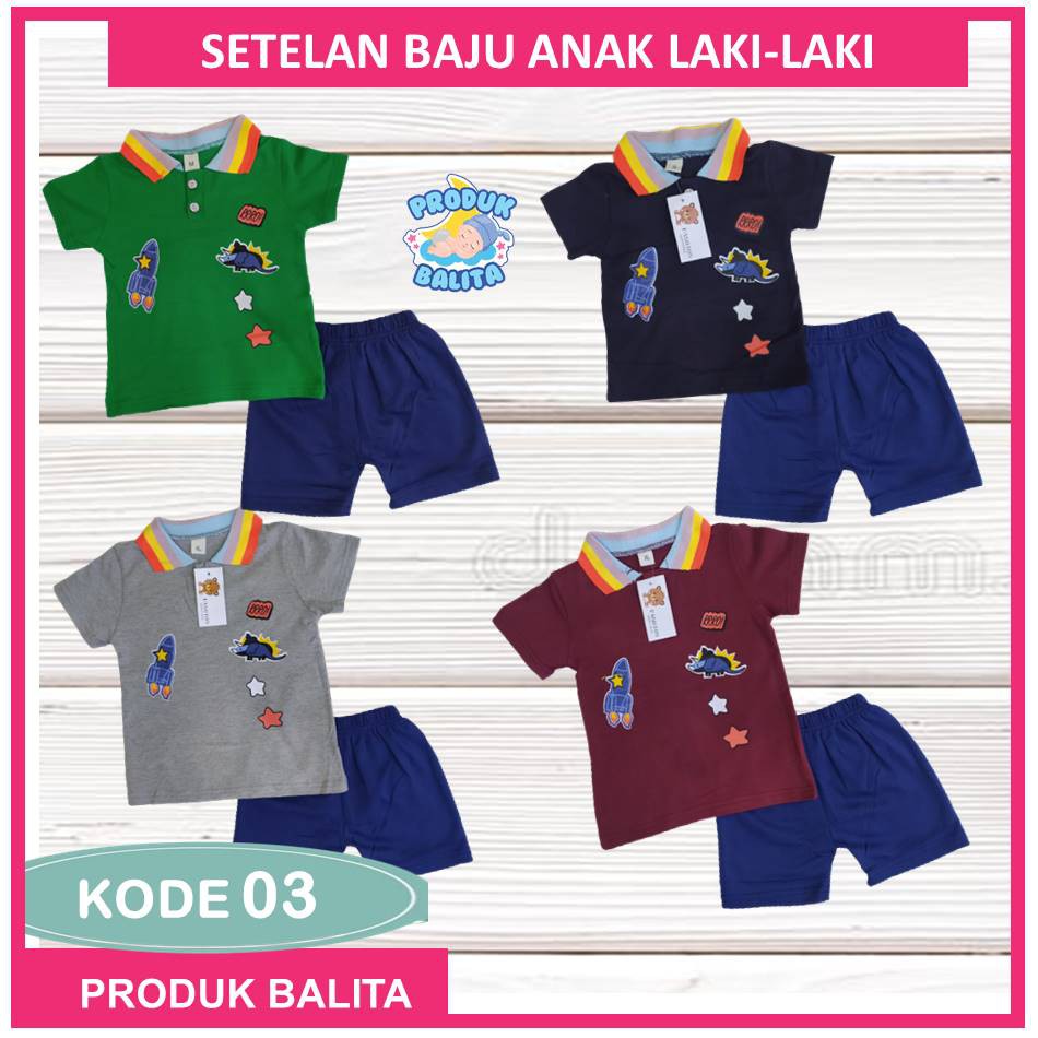 Setelan Kaos Lengan Pendek Import Kaos +Celana Anak Cowok