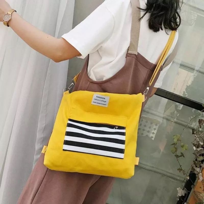 Totebag Motif Garis Minimalis Terlaris Fashion Korea (Bisa Totebag Bisa Selempang Bisa Ransel)