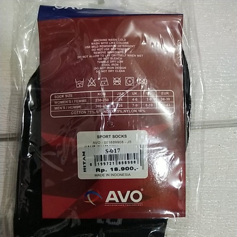 KAos kaki pendek hitam tebal/kaos kaki AVO s018