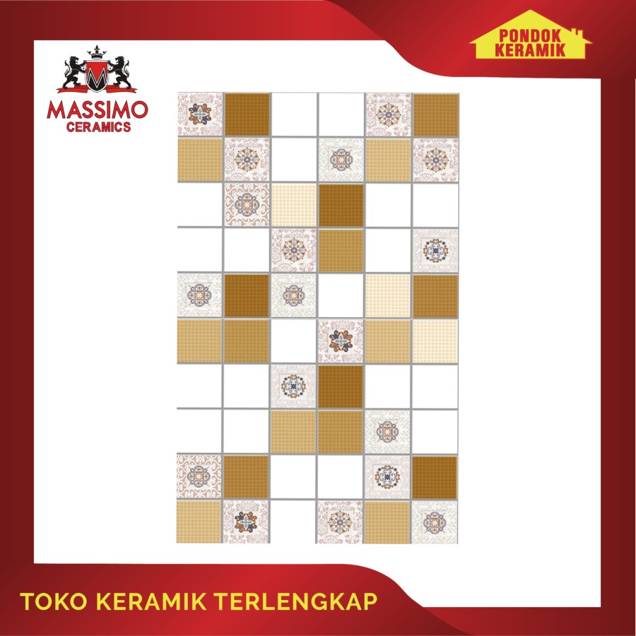 Keramik Dinding Massimo 25x40 Birma L Cream Motif Kotak-Kotak