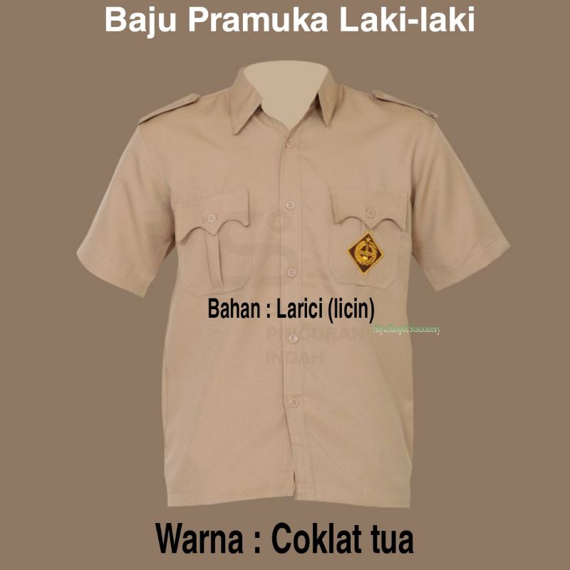 Baju Pramuka Laki-laki Bahan Larici (licin) Warna Coklat Tua Merek Children Pincuran Indah