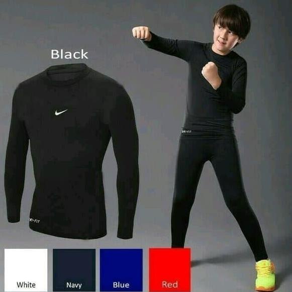 COD Baju Manset Anak Laki Laki Lengan Panjang 8-15 tahun Baselayer Murah Polos Hitam Buat Olahraga L