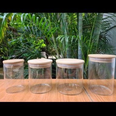 Toples Bahan Kaca Tebal isi 5pc Tutup Kayu (untuk ukuran sama)