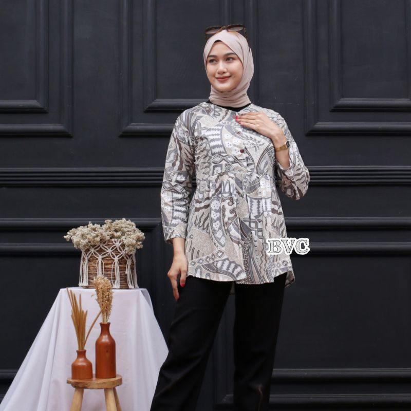 Baju Batik wanita ASJ SA HRB026 Kenongo Kemeja Tosca Pendek