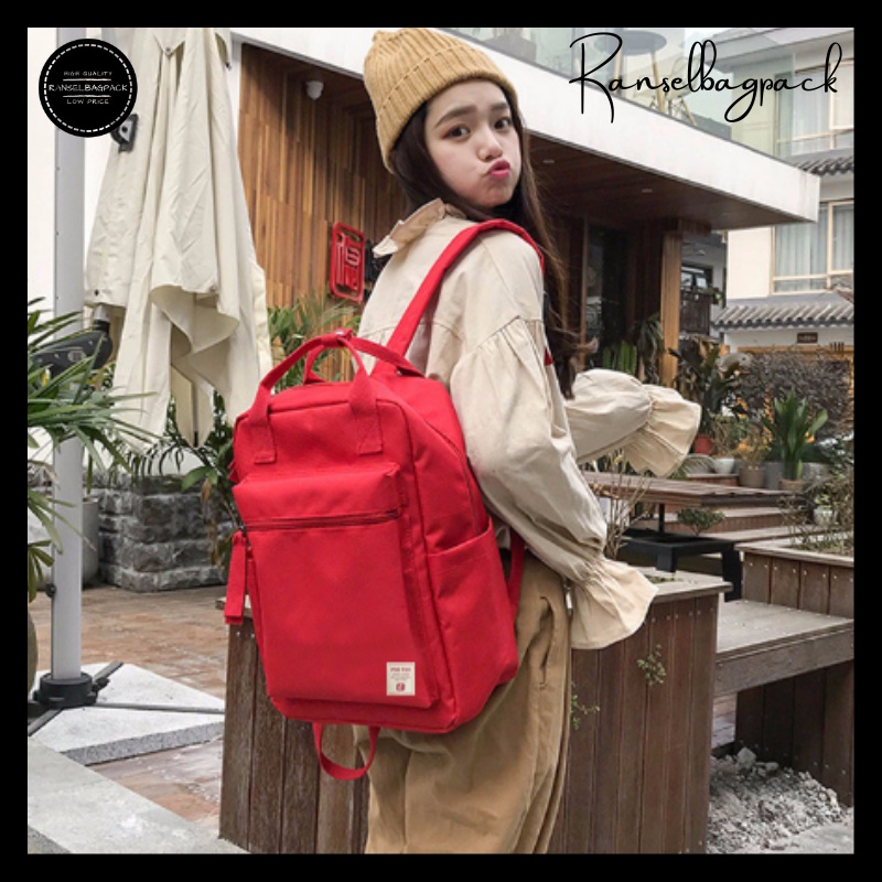 Tas Ransel Sekolah Kuliah Kerja Remaja Dewasa Model Korea Fashion Terbaru Murah Kekinian Bagus Laptop Import Lokal Original Multifungsi Stylish Backpack Simple Casual Elegan Perempuan Wanita Cewek